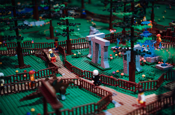 A park constructed with LEGO bricks