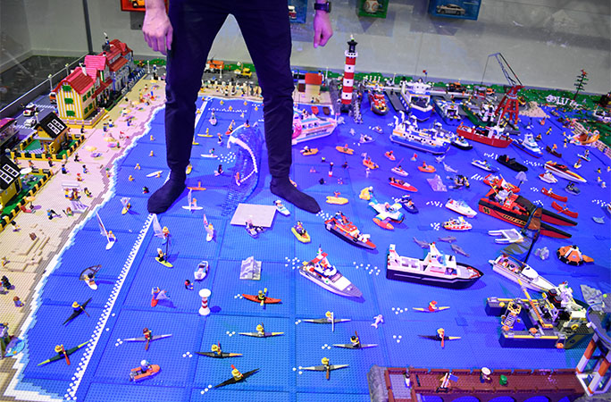 A seaside constructed with building blocks