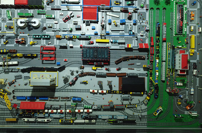 A neighborhood made of Lego bricks